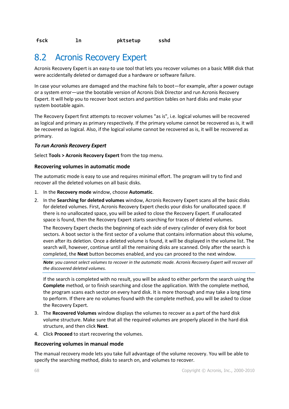 2 acronis recovery expert, Acronis recovery expert, P. 68) | Acronis Disk Director 11 Advanced Workstation - User Guide User Manual | Page 68 / 92