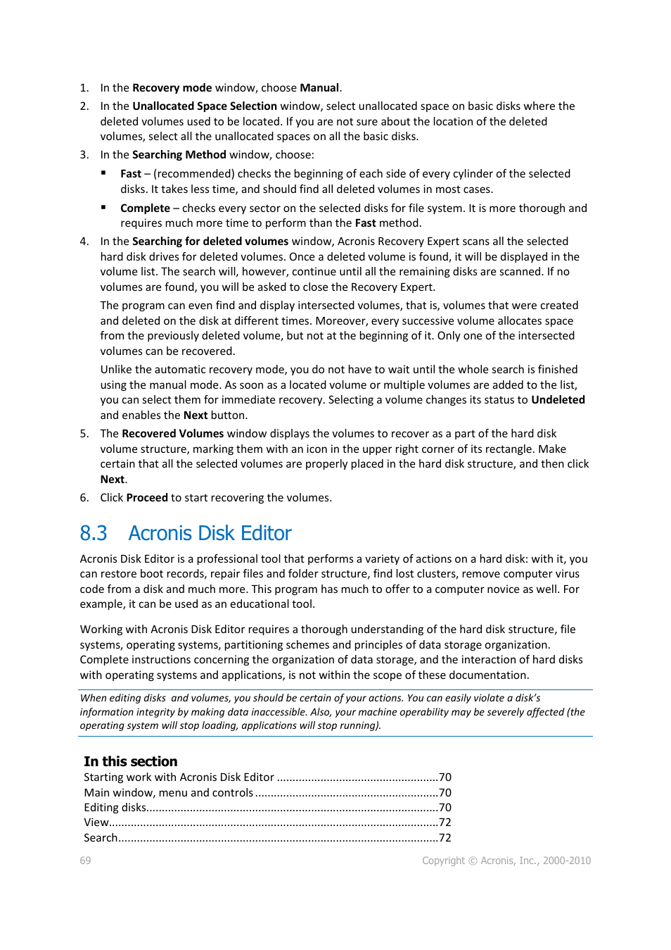 3 acronis disk editor, Acronis disk editor | Acronis Disk Director 11 Advanced Workstation - User Guide User Manual | Page 69 / 92