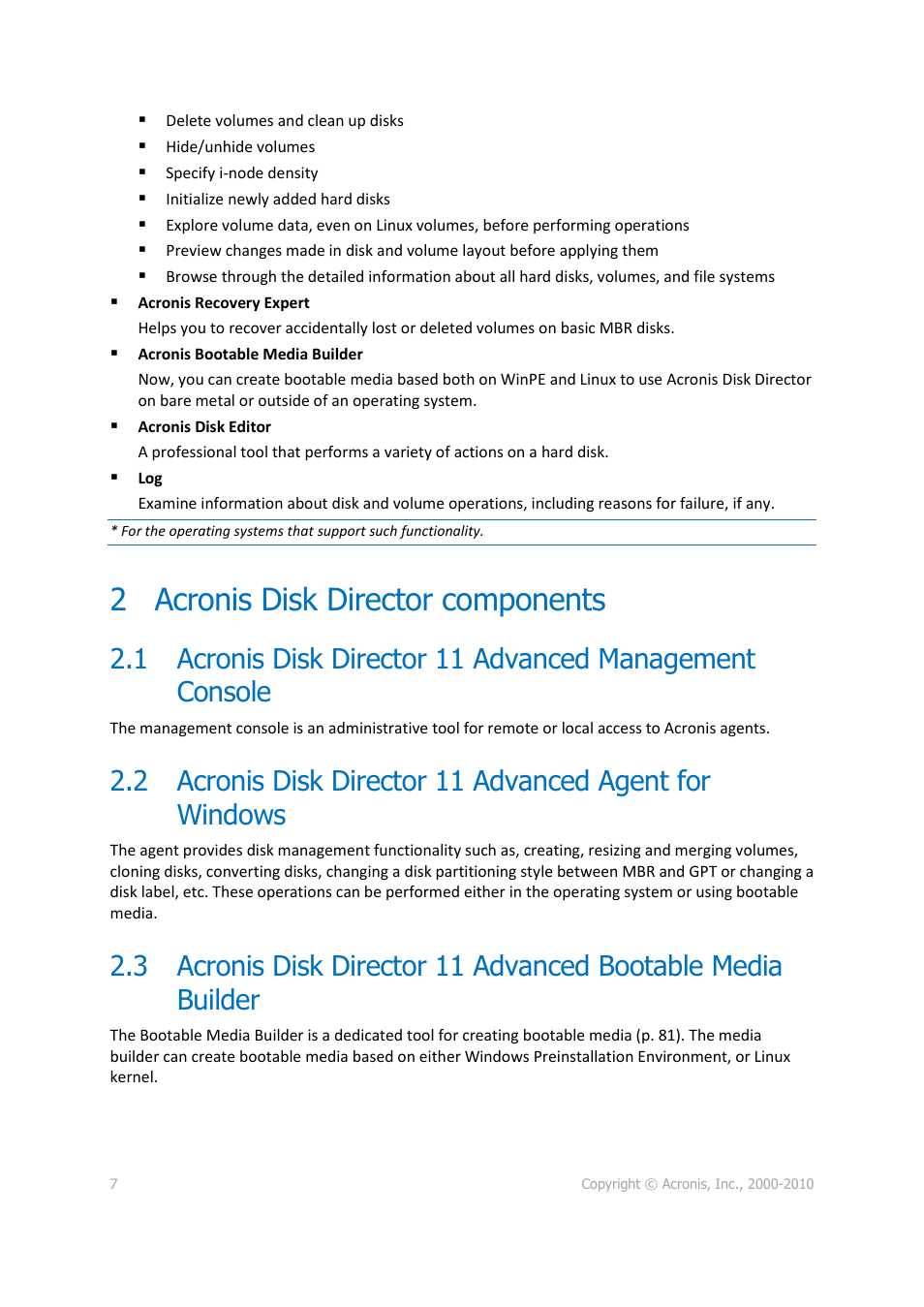 2 acronis disk director components, Acronis disk director components | Acronis Disk Director 11 Advanced Workstation - User Guide User Manual | Page 7 / 92