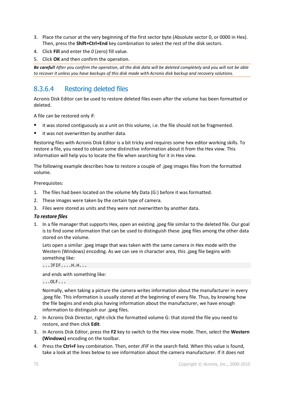 4 restoring deleted files | Acronis Disk Director 11 Advanced Workstation - User Guide User Manual | Page 75 / 92