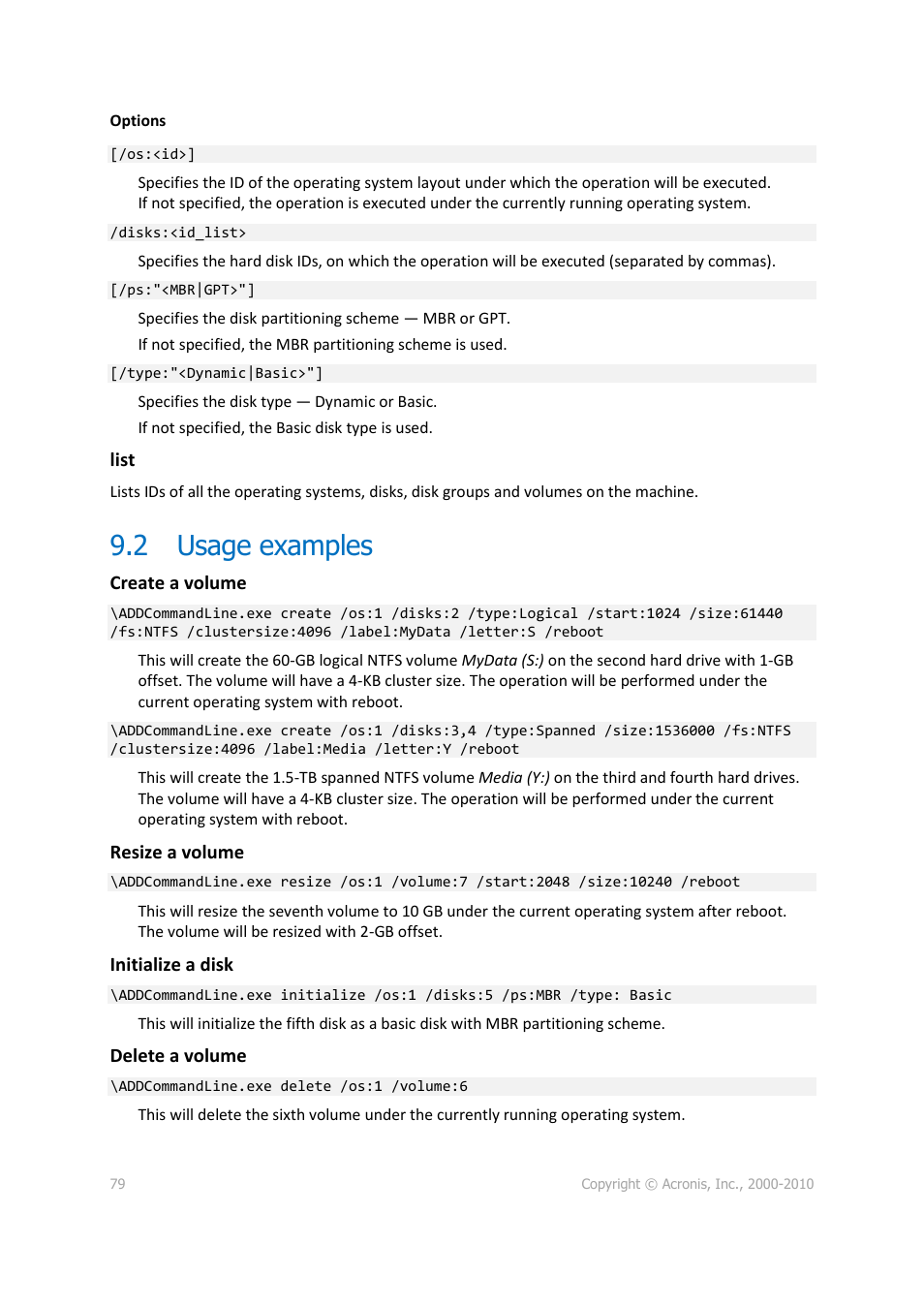 2 usage examples, Usage examples | Acronis Disk Director 11 Advanced Workstation - User Guide User Manual | Page 79 / 92