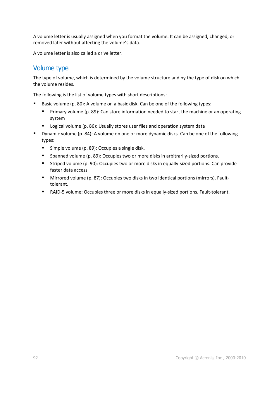 Volume type | Acronis Disk Director 11 Advanced Workstation - User Guide User Manual | Page 92 / 92