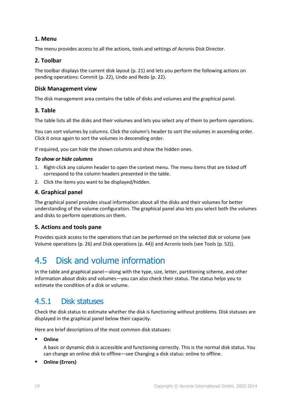 5 disk and volume information, 1 disk statuses, Disk and volume information | Disk statuses | Acronis Disk Director 12 - User Guide User Manual | Page 19 / 80
