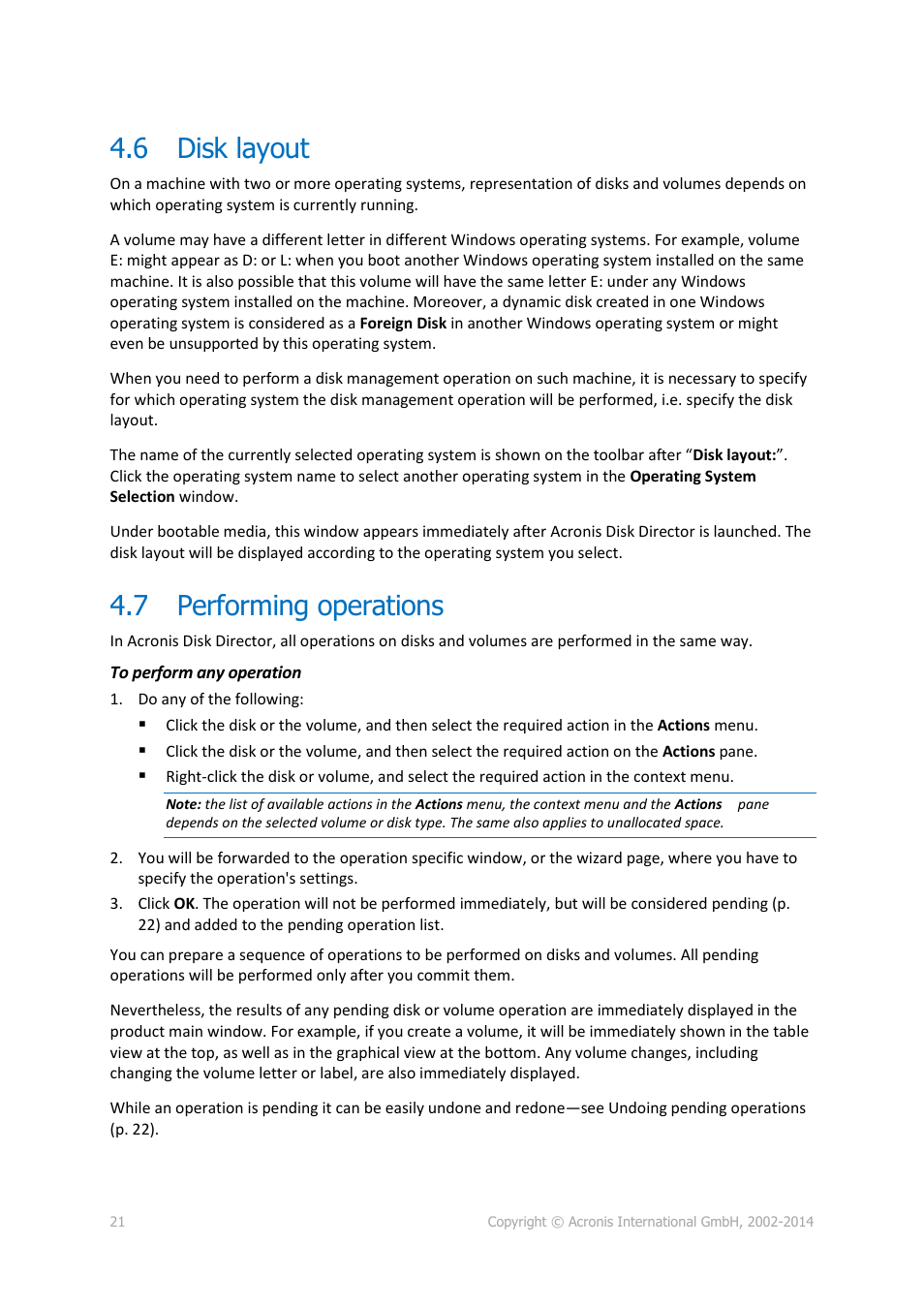 6 disk layout, 7 performing operations, Disk layout | Performing operations, P. 21) | Acronis Disk Director 12 - User Guide User Manual | Page 21 / 80