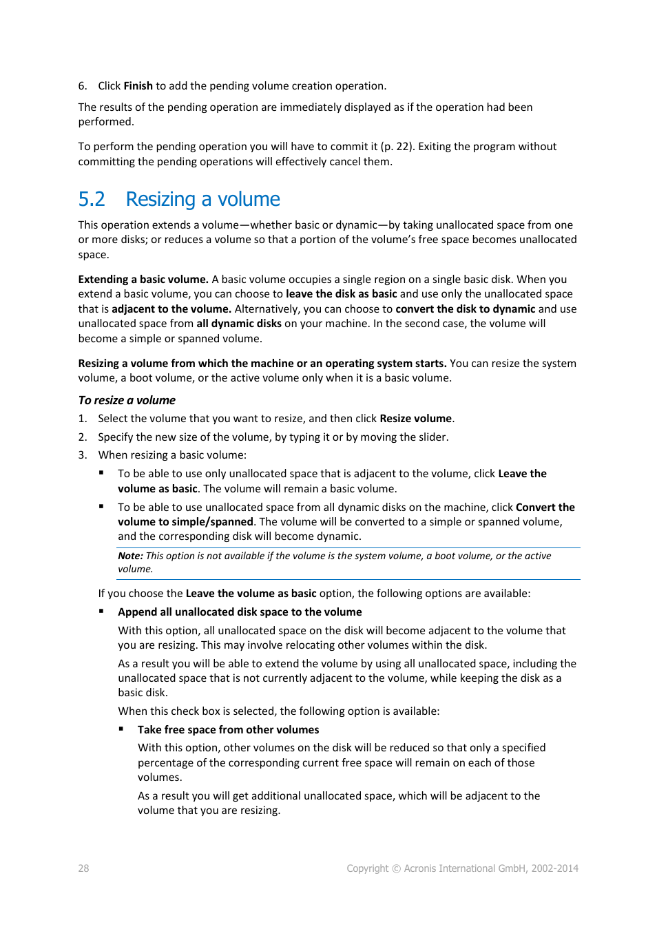 2 resizing a volume, Resizing a volume, P. 28) | Acronis Disk Director 12 - User Guide User Manual | Page 28 / 80