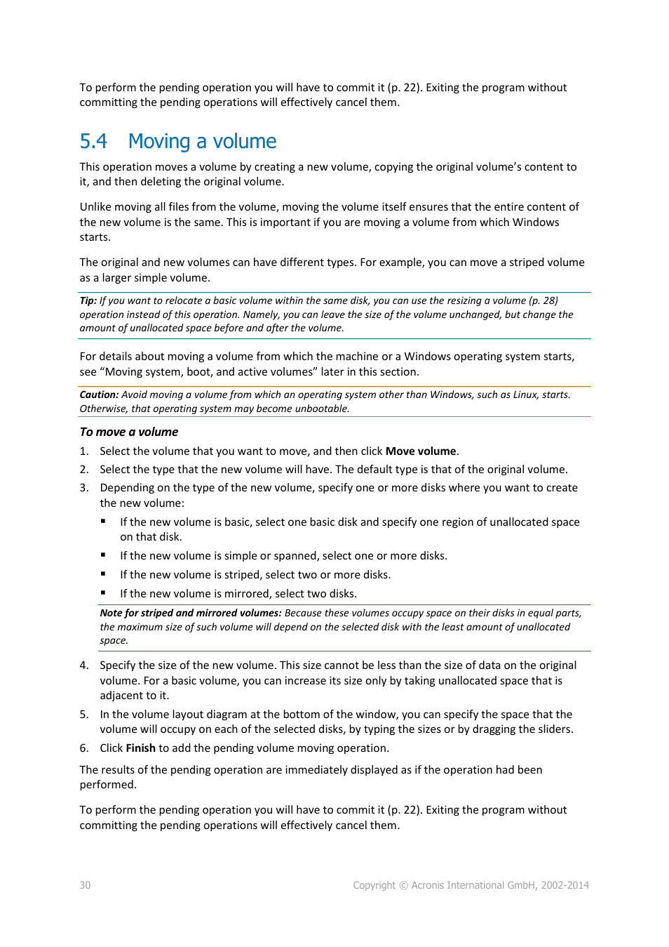 4 moving a volume, Moving a volume | Acronis Disk Director 12 - User Guide User Manual | Page 30 / 80