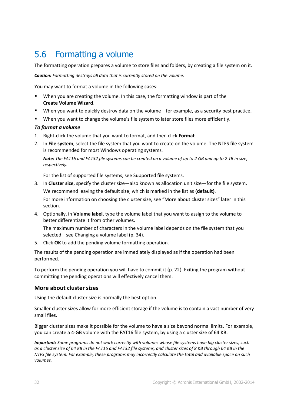 6 formatting a volume, Formatting a volume | Acronis Disk Director 12 - User Guide User Manual | Page 32 / 80