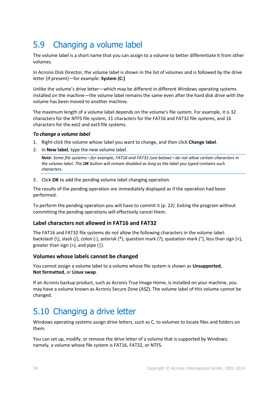 9 changing a volume label, 10 changing a drive letter, Changing a volume label | Changing a drive letter | Acronis Disk Director 12 - User Guide User Manual | Page 34 / 80