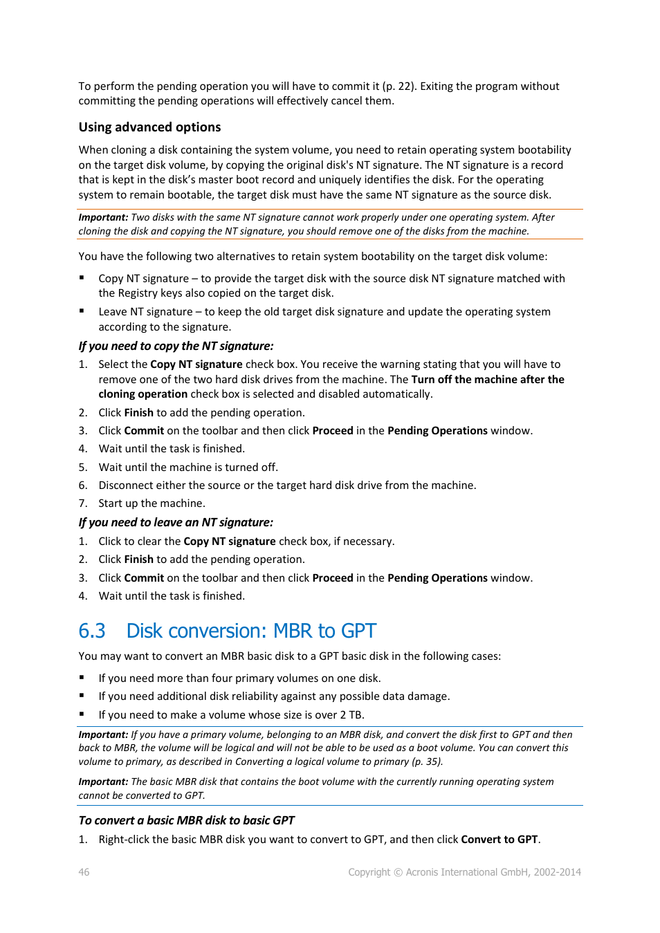 3 disk conversion: mbr to gpt, Disk conversion: mbr to gpt, P. 46) | Acronis Disk Director 12 - User Guide User Manual | Page 46 / 80