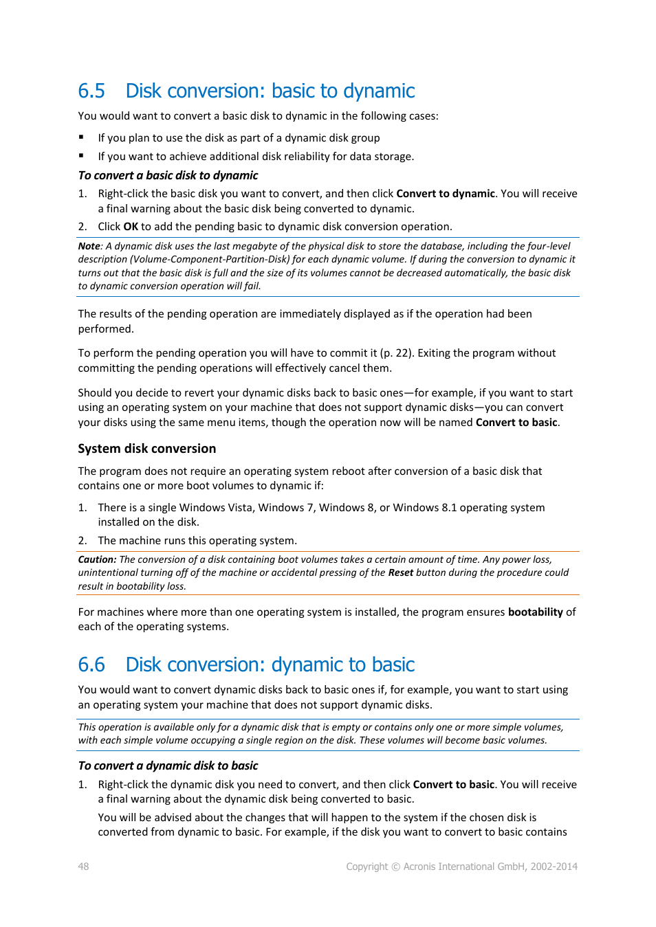 5 disk conversion: basic to dynamic, 6 disk conversion: dynamic to basic, Disk conversion: basic to dynamic | Disk conversion: dynamic to basic | Acronis Disk Director 12 - User Guide User Manual | Page 48 / 80