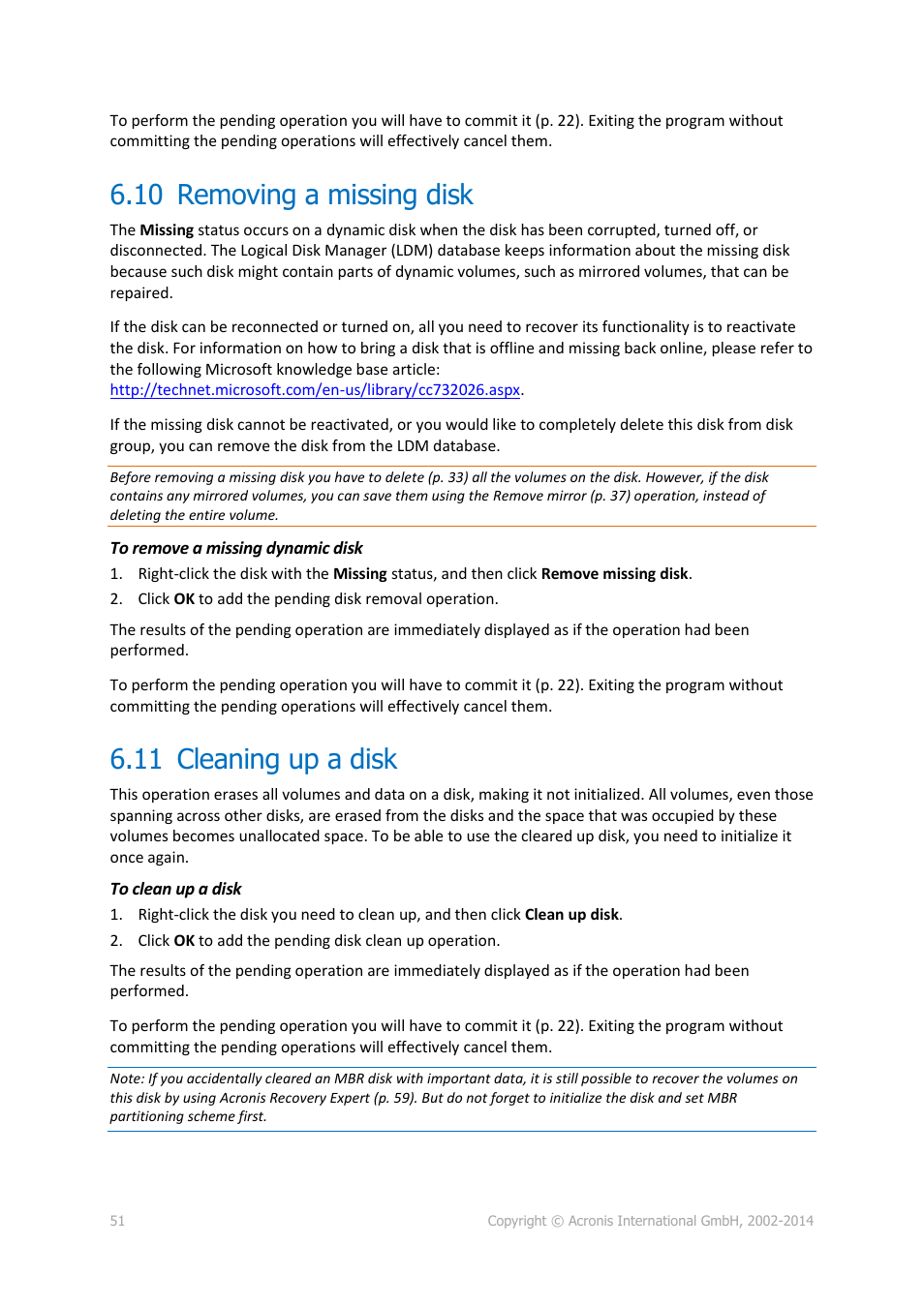 10 removing a missing disk, 11 cleaning up a disk, Removing a missing disk | Cleaning up a disk | Acronis Disk Director 12 - User Guide User Manual | Page 51 / 80