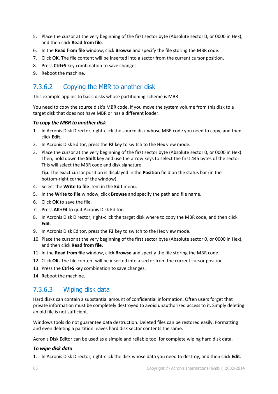 2 copying the mbr to another disk, 3 wiping disk data | Acronis Disk Director 12 - User Guide User Manual | Page 65 / 80