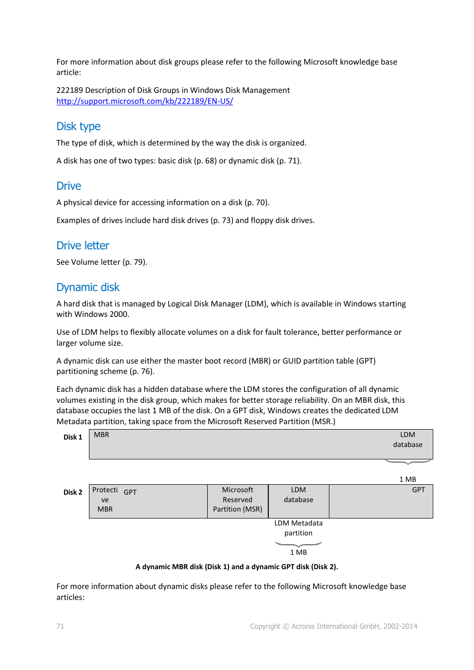 Disk type, Drive, Drive letter | Dynamic disk, P. 71) | Acronis Disk Director 12 - User Guide User Manual | Page 71 / 80