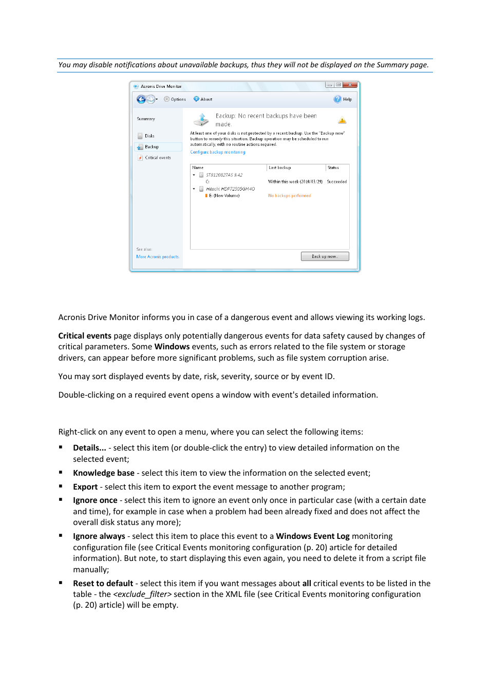 Critical events, 4 critical events | Acronis Drive Monitor - User Guide User Manual | Page 19 / 25