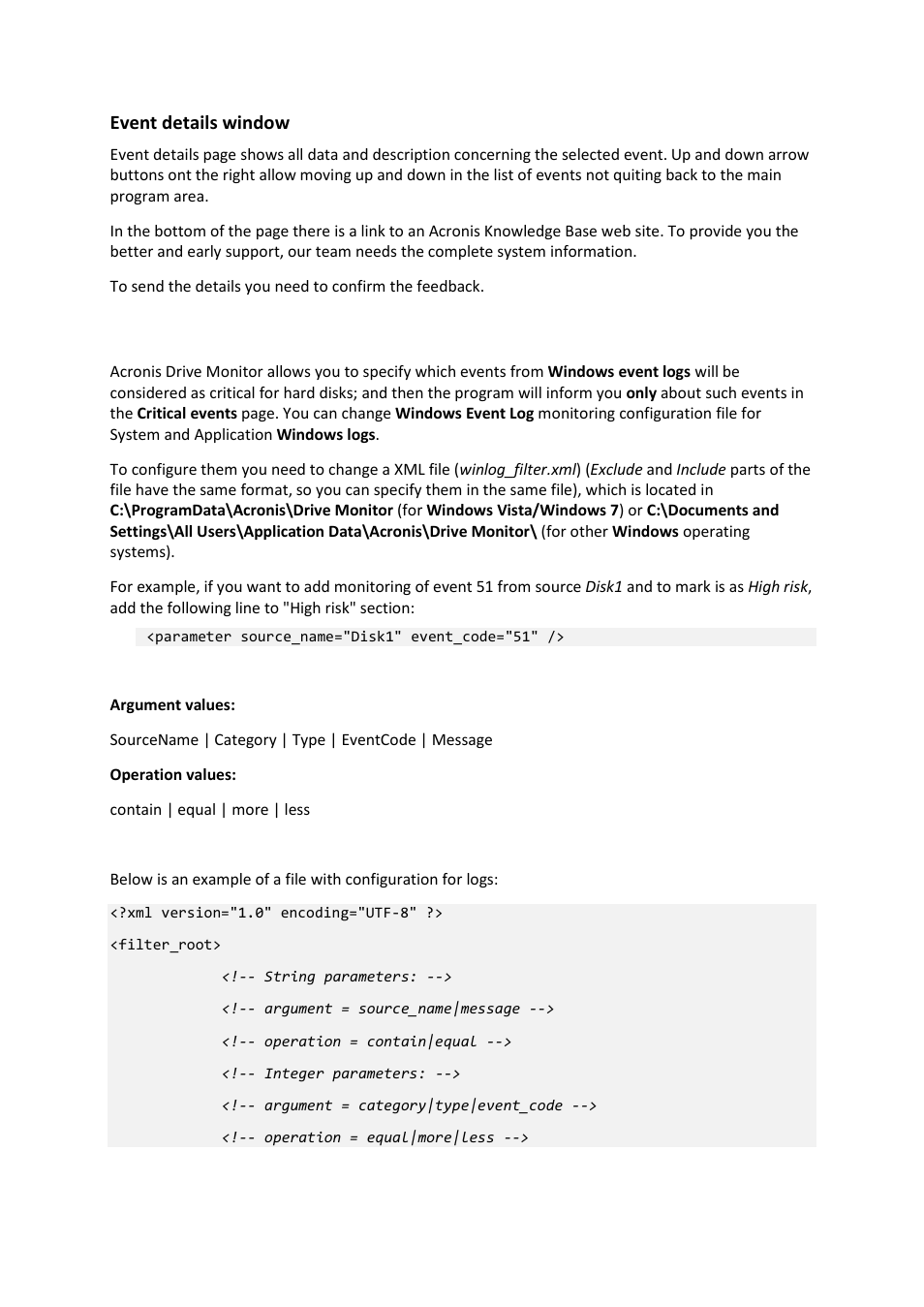 Critical events monitoring configuration, 1 critical events monitoring configuration, Event details window | Acronis Drive Monitor - User Guide User Manual | Page 20 / 25
