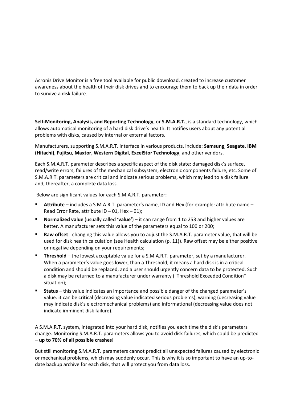 Introduction, What is acronis® drive monitor, About s.m.a.r.t. parameters | 1 introduction, 1 what is acronis® drive monitor, 2 about s.m.a.r.t. parameters | Acronis Drive Monitor - User Guide User Manual | Page 4 / 25