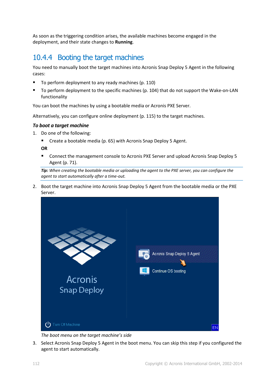 4 booting the target machines, P. 112) | Acronis Snap Deploy 5 - User Guide User Manual | Page 112 / 146