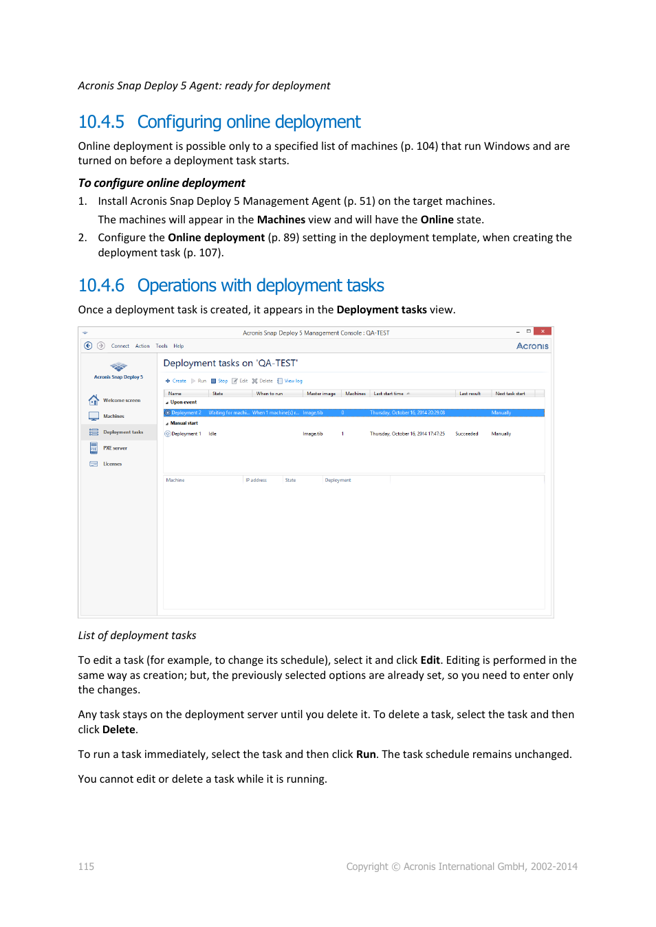 5 configuring online deployment, 6 operations with deployment tasks, P. 115) | Acronis Snap Deploy 5 - User Guide User Manual | Page 115 / 146