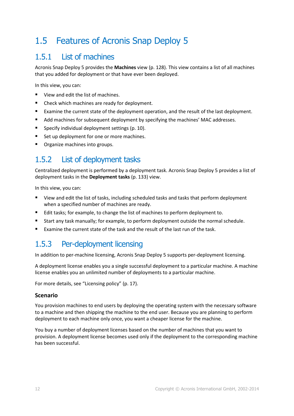 5 features of acronis snap deploy 5, 1 list of machines, 2 list of deployment tasks | 3 per-deployment licensing, Features of acronis snap deploy 5, List of machines, List of deployment tasks, Per-deployment licensing | Acronis Snap Deploy 5 - User Guide User Manual | Page 12 / 146