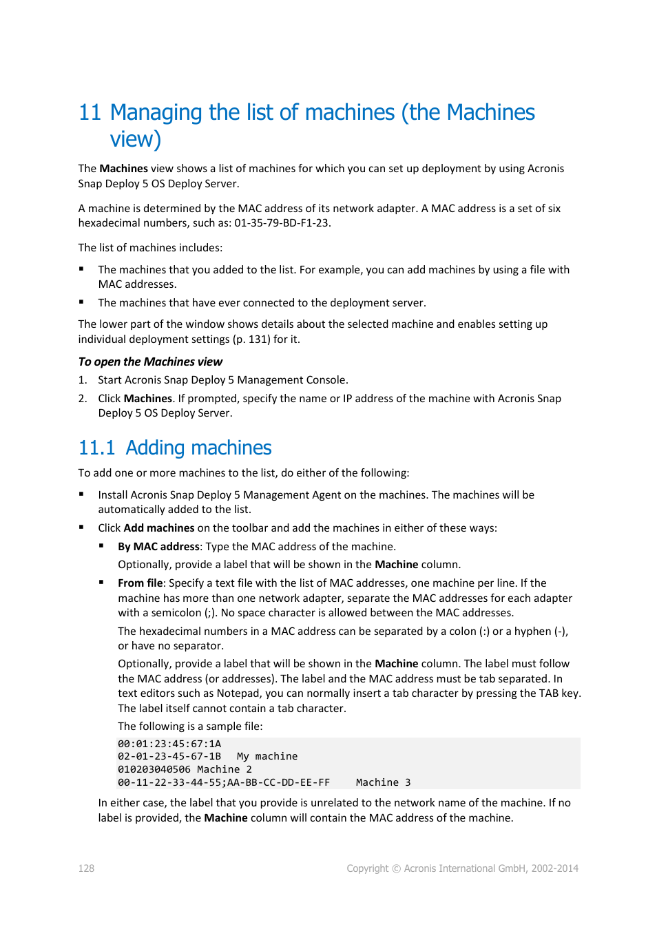 1 adding machines, Managing the list of machines (the machines view), Adding machines | P. 128) | Acronis Snap Deploy 5 - User Guide User Manual | Page 128 / 146