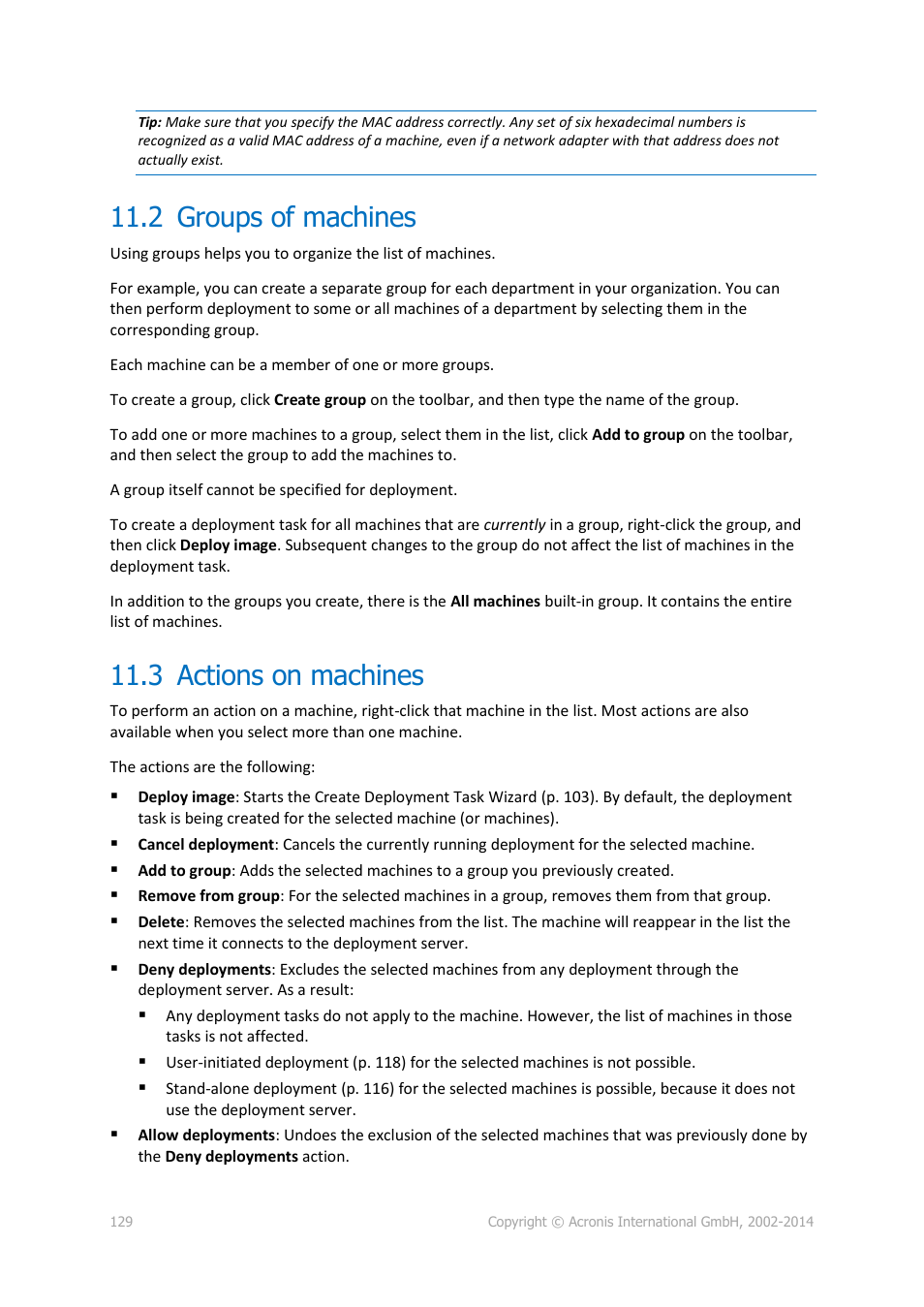 2 groups of machines, 3 actions on machines, Groups of machines | Actions on machines | Acronis Snap Deploy 5 - User Guide User Manual | Page 129 / 146