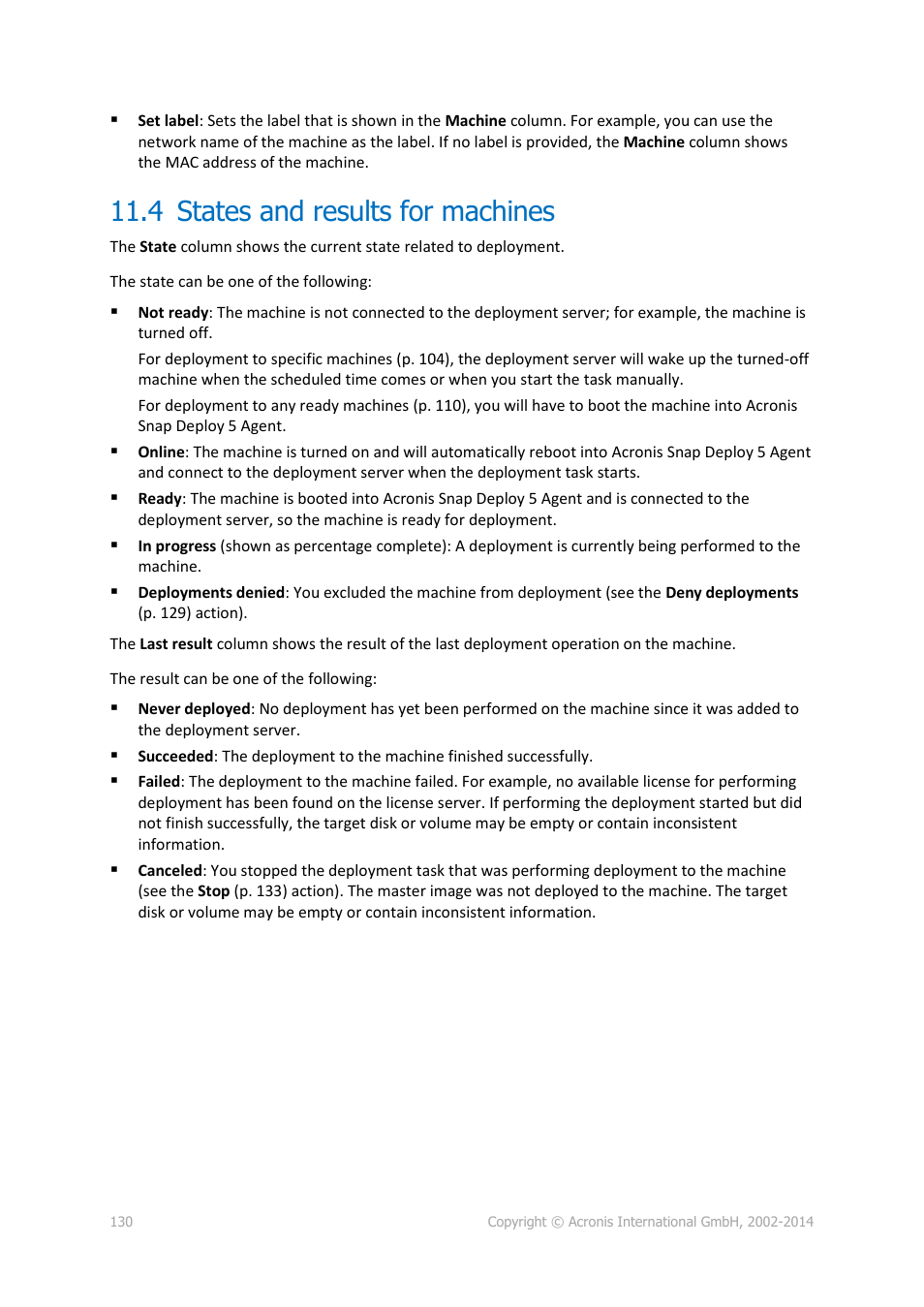 4 states and results for machines, States and results for machines | Acronis Snap Deploy 5 - User Guide User Manual | Page 130 / 146