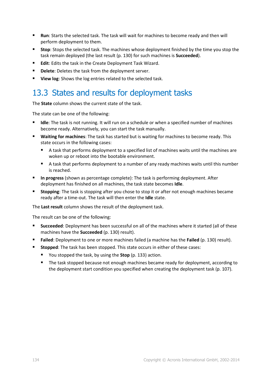 3 states and results for deployment tasks, States and results for deployment tasks | Acronis Snap Deploy 5 - User Guide User Manual | Page 134 / 146