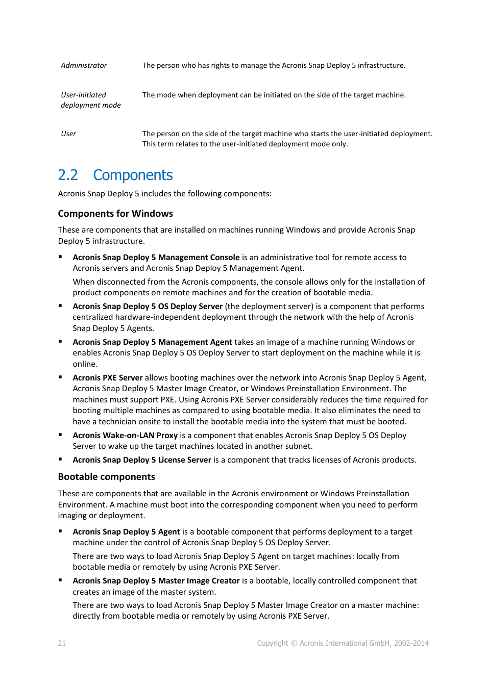 2 components, Components | Acronis Snap Deploy 5 - User Guide User Manual | Page 21 / 146