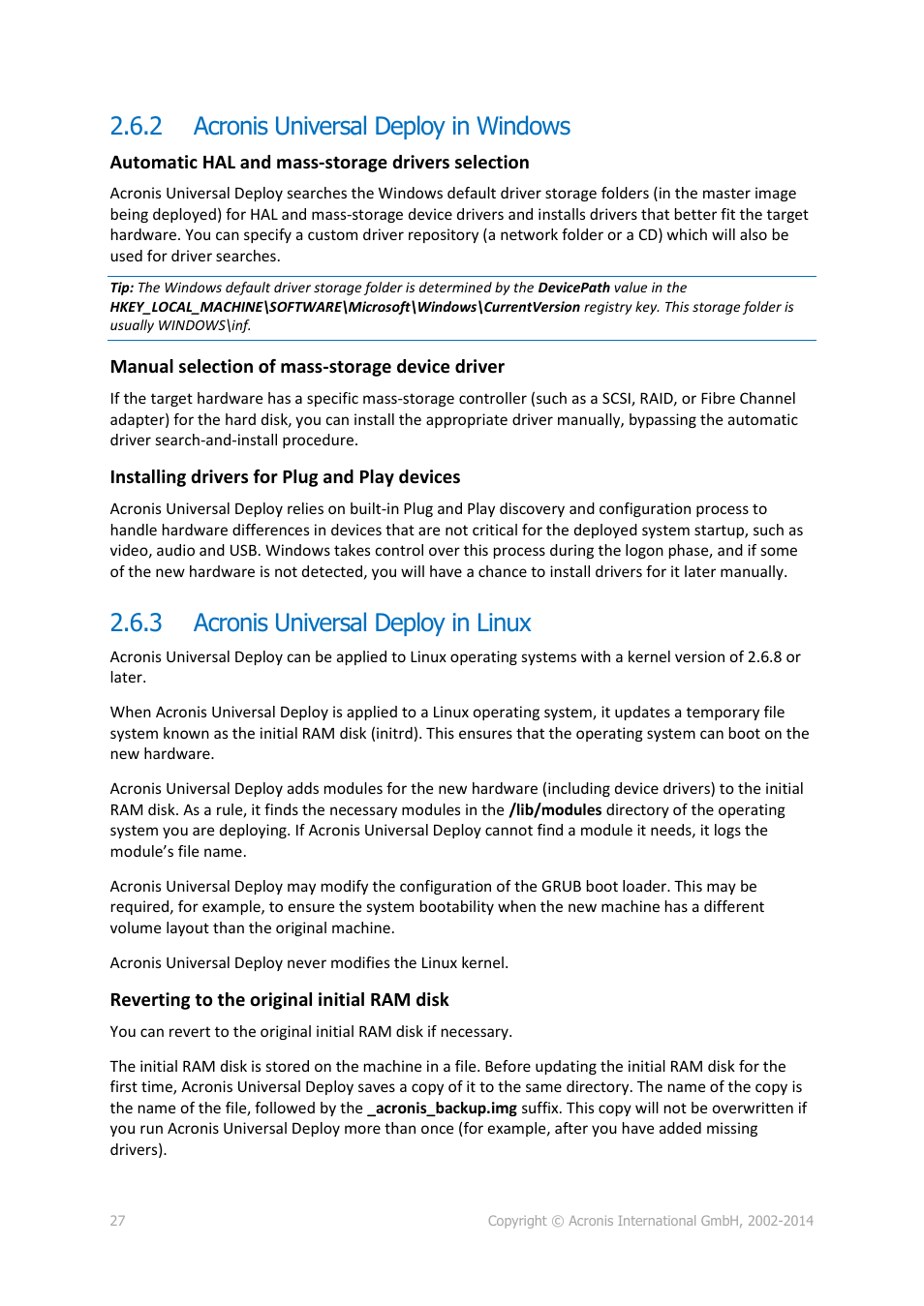 2 acronis universal deploy in windows, 3 acronis universal deploy in linux, Acronis universal deploy in windows | Acronis universal deploy in linux | Acronis Snap Deploy 5 - User Guide User Manual | Page 27 / 146
