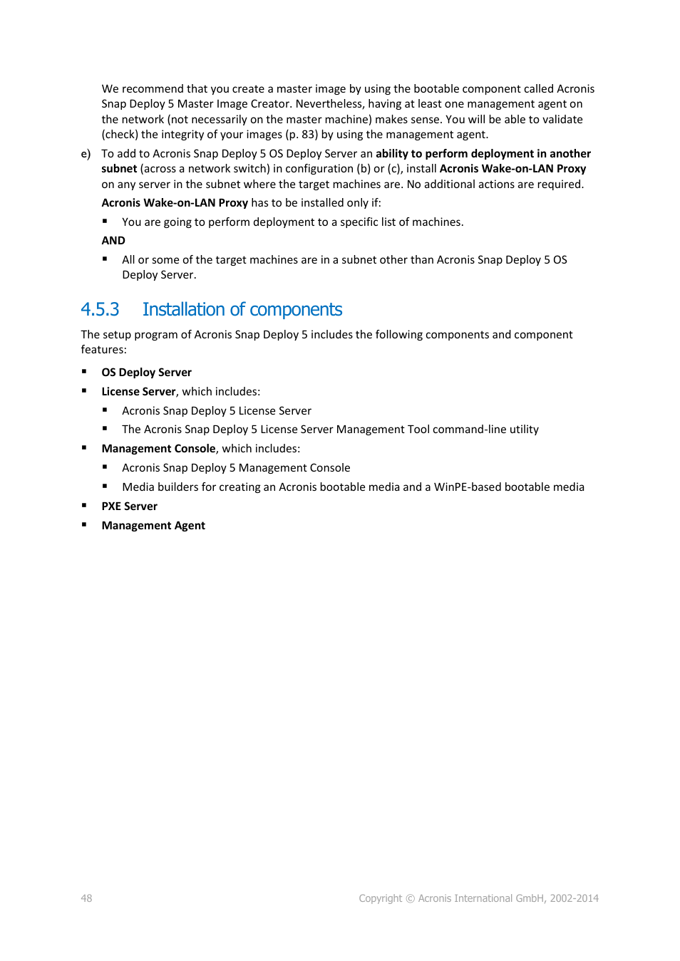 3 installation of components, Installation of components, P. 48) | Acronis Snap Deploy 5 - User Guide User Manual | Page 48 / 146