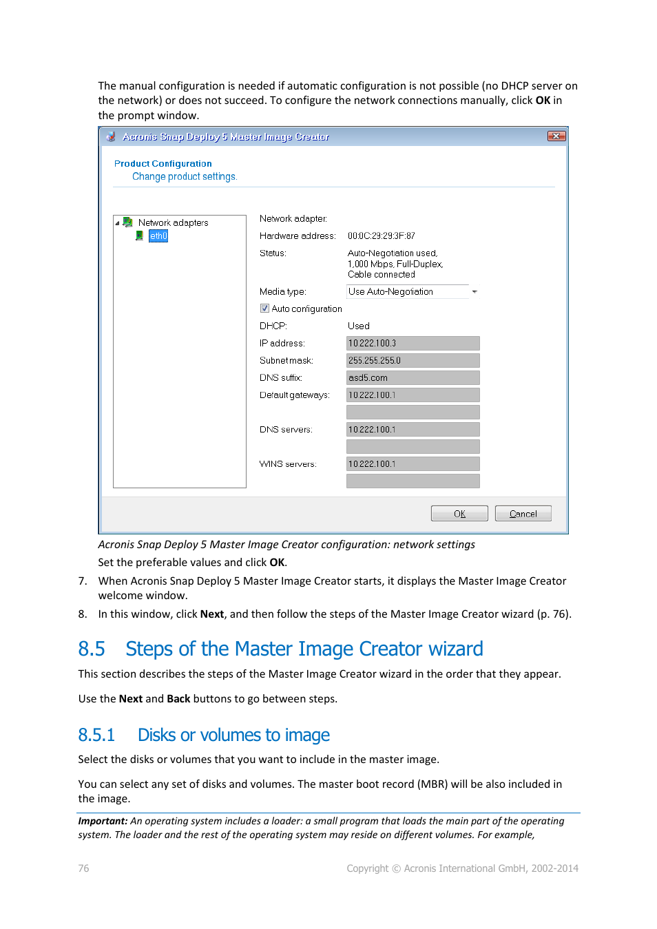 5 steps of the master image creator wizard, 1 disks or volumes to image, Steps of the master image creator wizard | Disks or volumes to image | Acronis Snap Deploy 5 - User Guide User Manual | Page 76 / 146