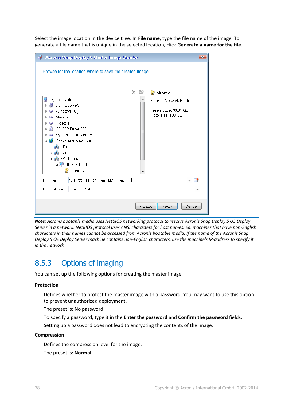 3 options of imaging, Options of imaging | Acronis Snap Deploy 5 - User Guide User Manual | Page 78 / 146