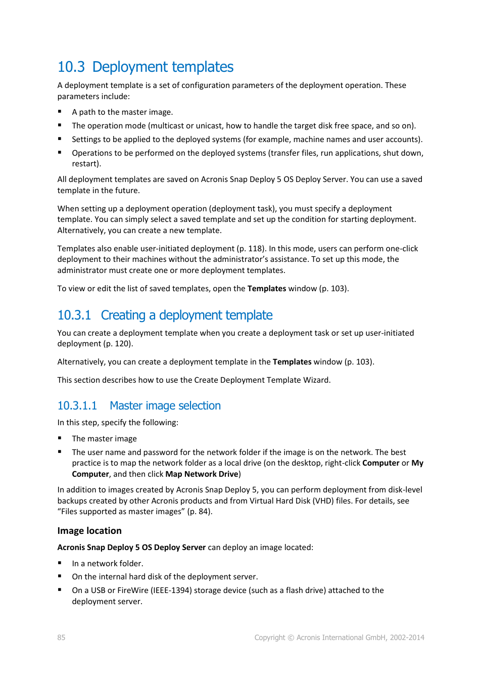 3 deployment templates, 1 creating a deployment template, 1 master image selection | Deployment templates | Acronis Snap Deploy 5 - User Guide User Manual | Page 85 / 146