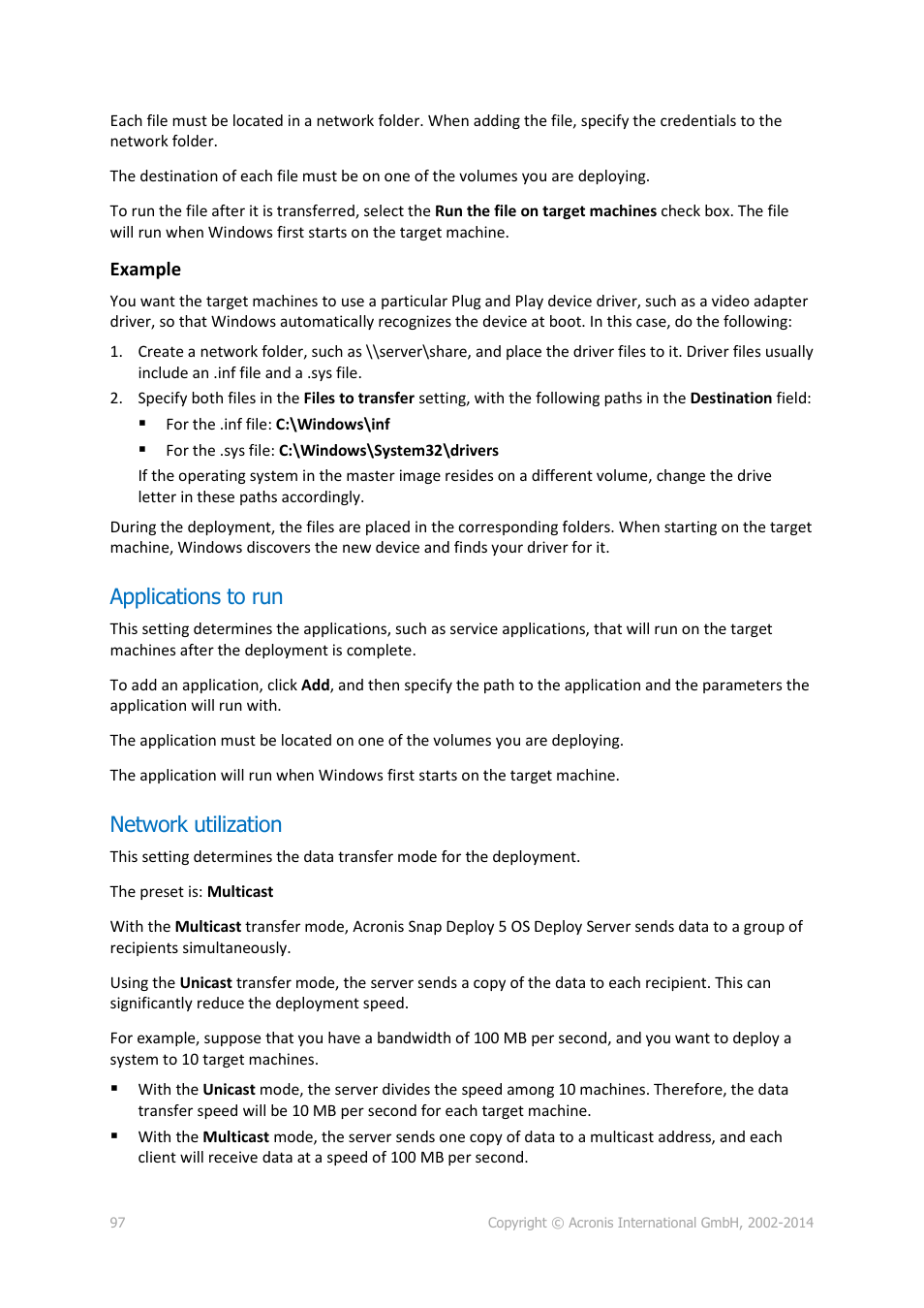 Applications to run, Network utilization | Acronis Snap Deploy 5 - User Guide User Manual | Page 97 / 146