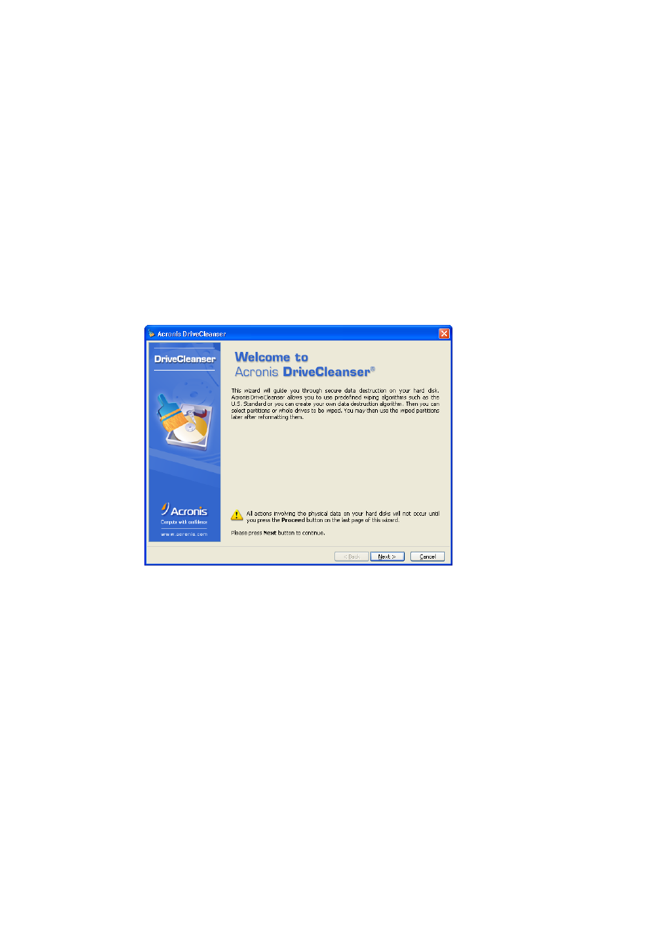 Wiping hard disks with acronis drivecleanser, Hapter, Iping | Isks with, Cronis, Rive, Leanser | Acronis Drive Cleanser 6.0 - User Guide User Manual | Page 12 / 31