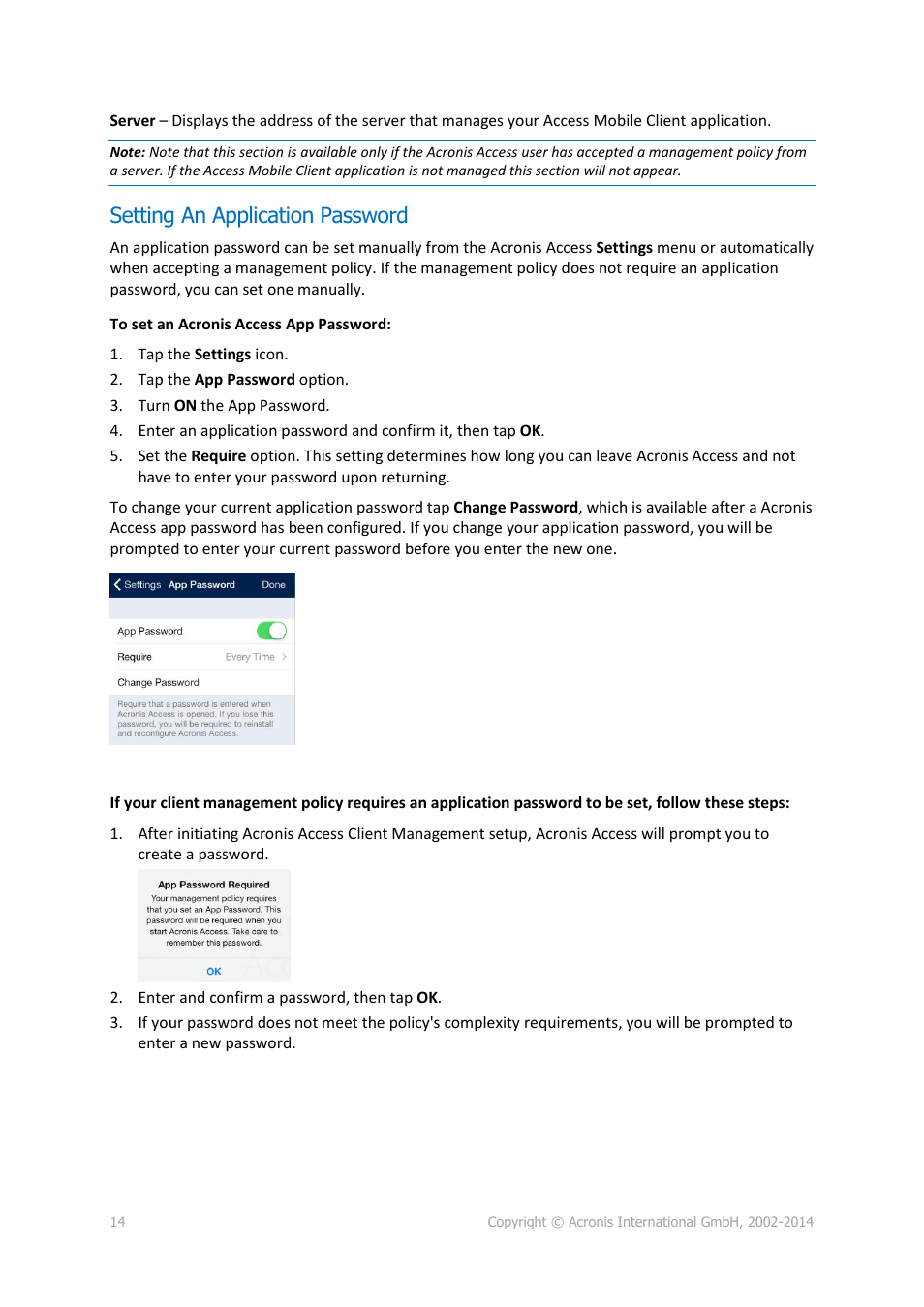 Setting an application password | Acronis Access Advanced - User Guide User Manual | Page 14 / 97
