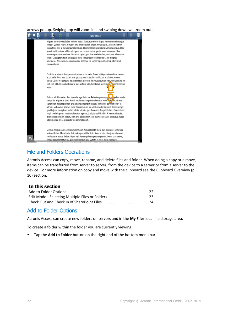 File and folders operations, Add to folder options | Acronis Access Advanced - User Guide User Manual | Page 22 / 97