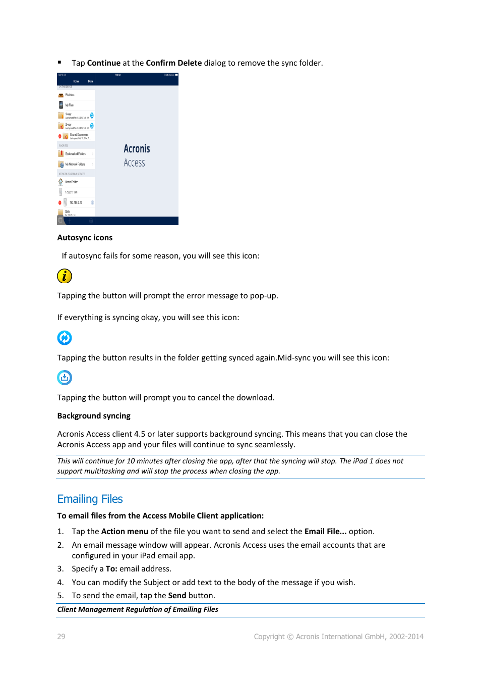 Emailing files | Acronis Access Advanced - User Guide User Manual | Page 29 / 97