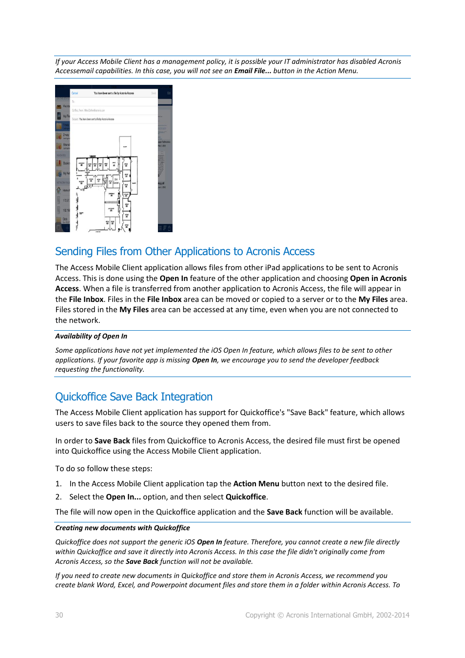 Quickoffice save back integration | Acronis Access Advanced - User Guide User Manual | Page 30 / 97