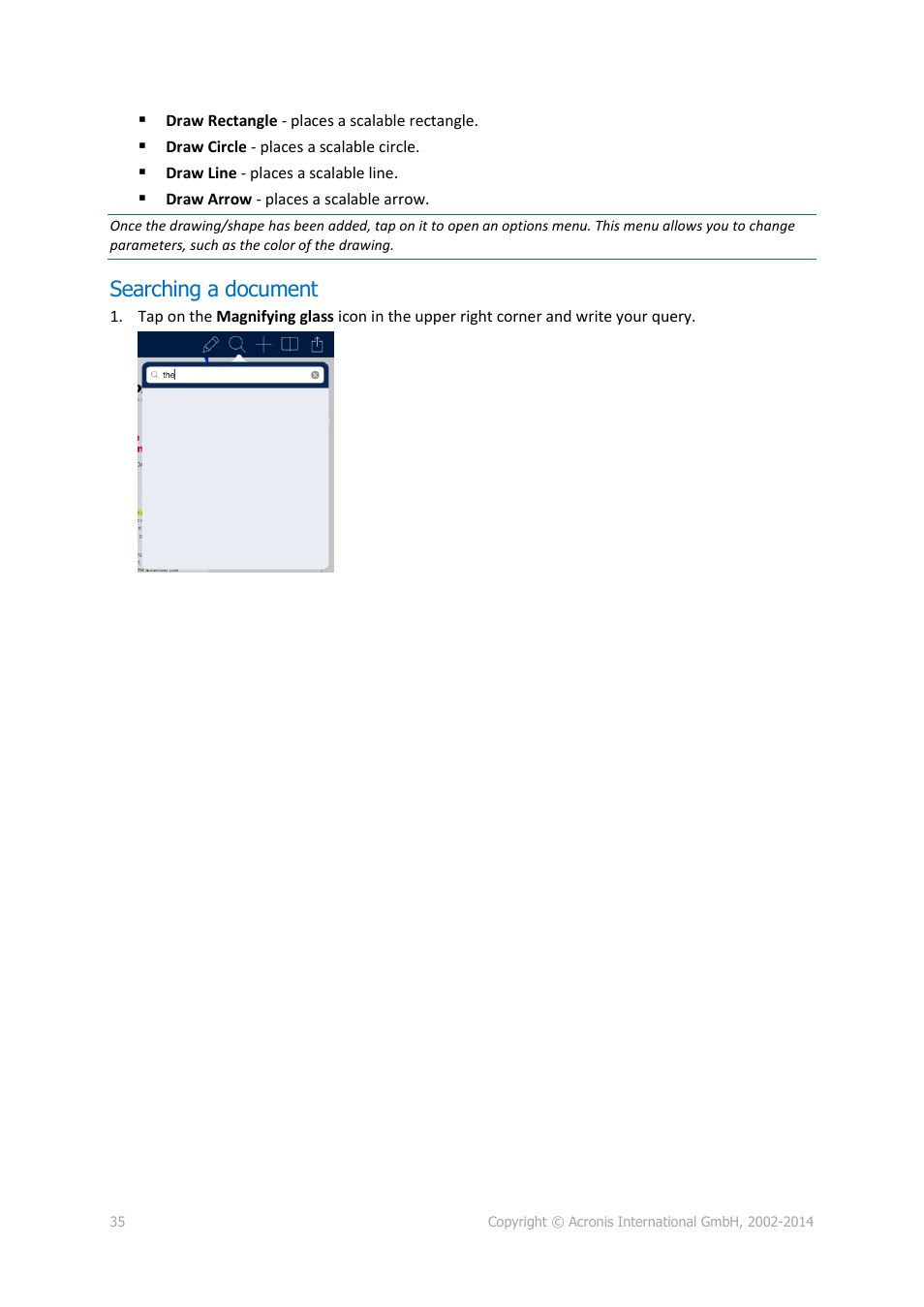 Searching a document | Acronis Access Advanced - User Guide User Manual | Page 35 / 97