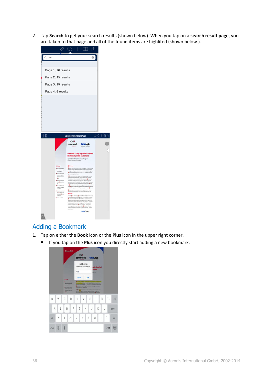 Adding a bookmark | Acronis Access Advanced - User Guide User Manual | Page 36 / 97