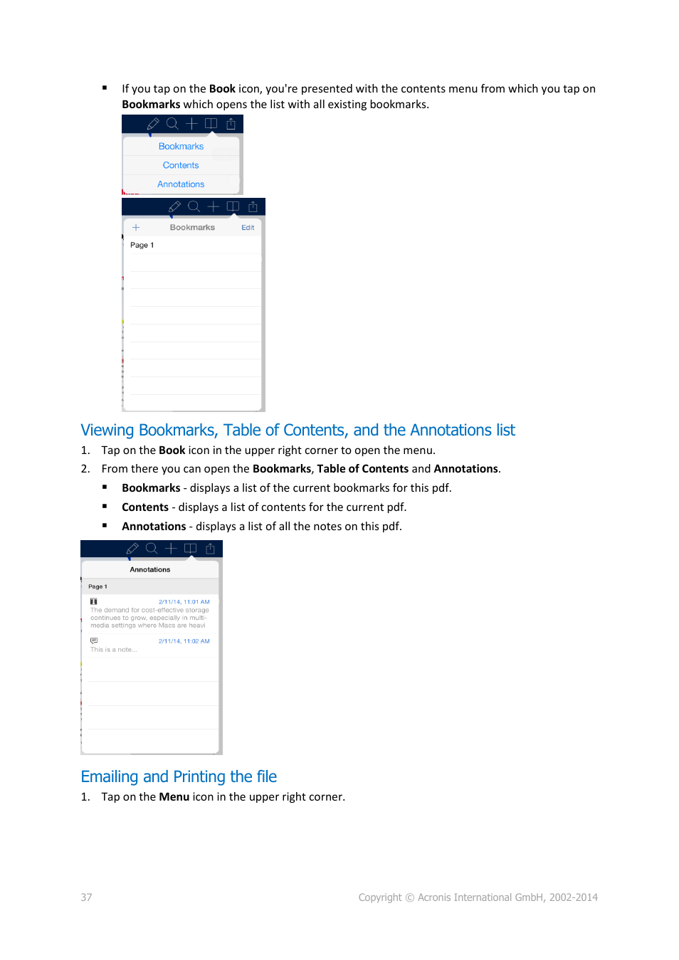 Emailing and printing the file | Acronis Access Advanced - User Guide User Manual | Page 37 / 97