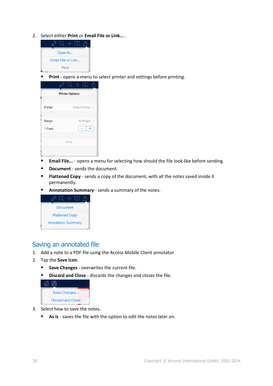 Saving an annotated file | Acronis Access Advanced - User Guide User Manual | Page 38 / 97