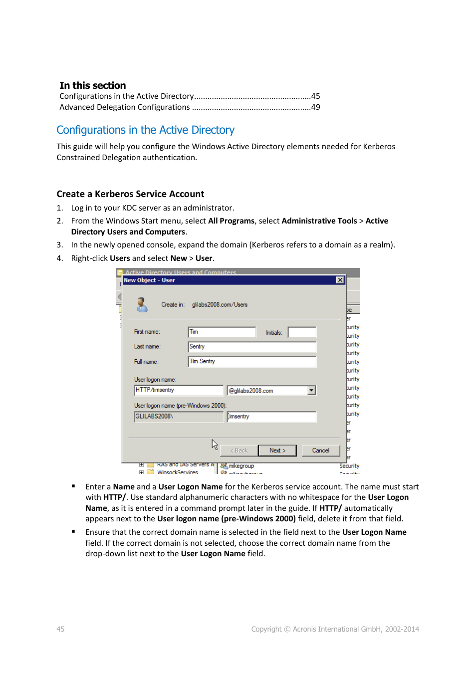 Configurations in the active directory | Acronis Access Advanced - User Guide User Manual | Page 45 / 97