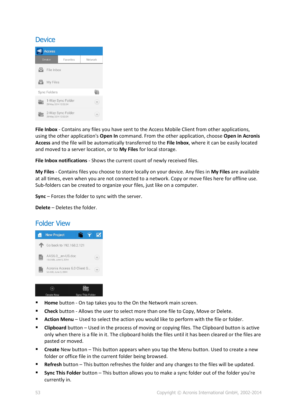 Device, Folder view | Acronis Access Advanced - User Guide User Manual | Page 53 / 97