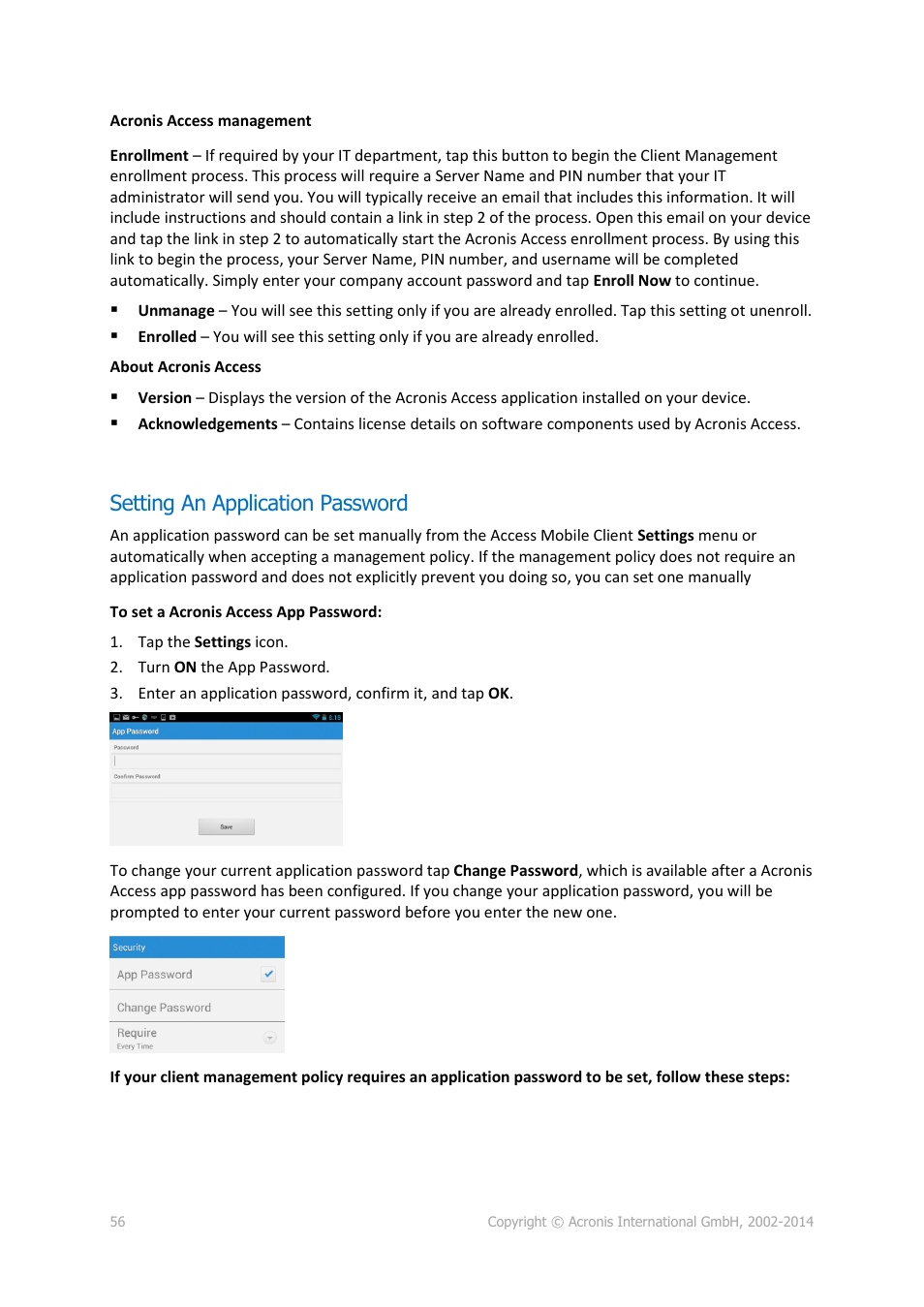 Setting an application password | Acronis Access Advanced - User Guide User Manual | Page 56 / 97