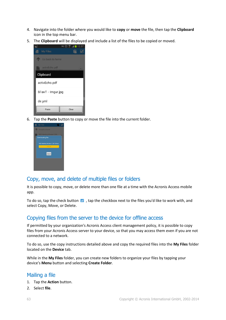 Mailing a file | Acronis Access Advanced - User Guide User Manual | Page 63 / 97