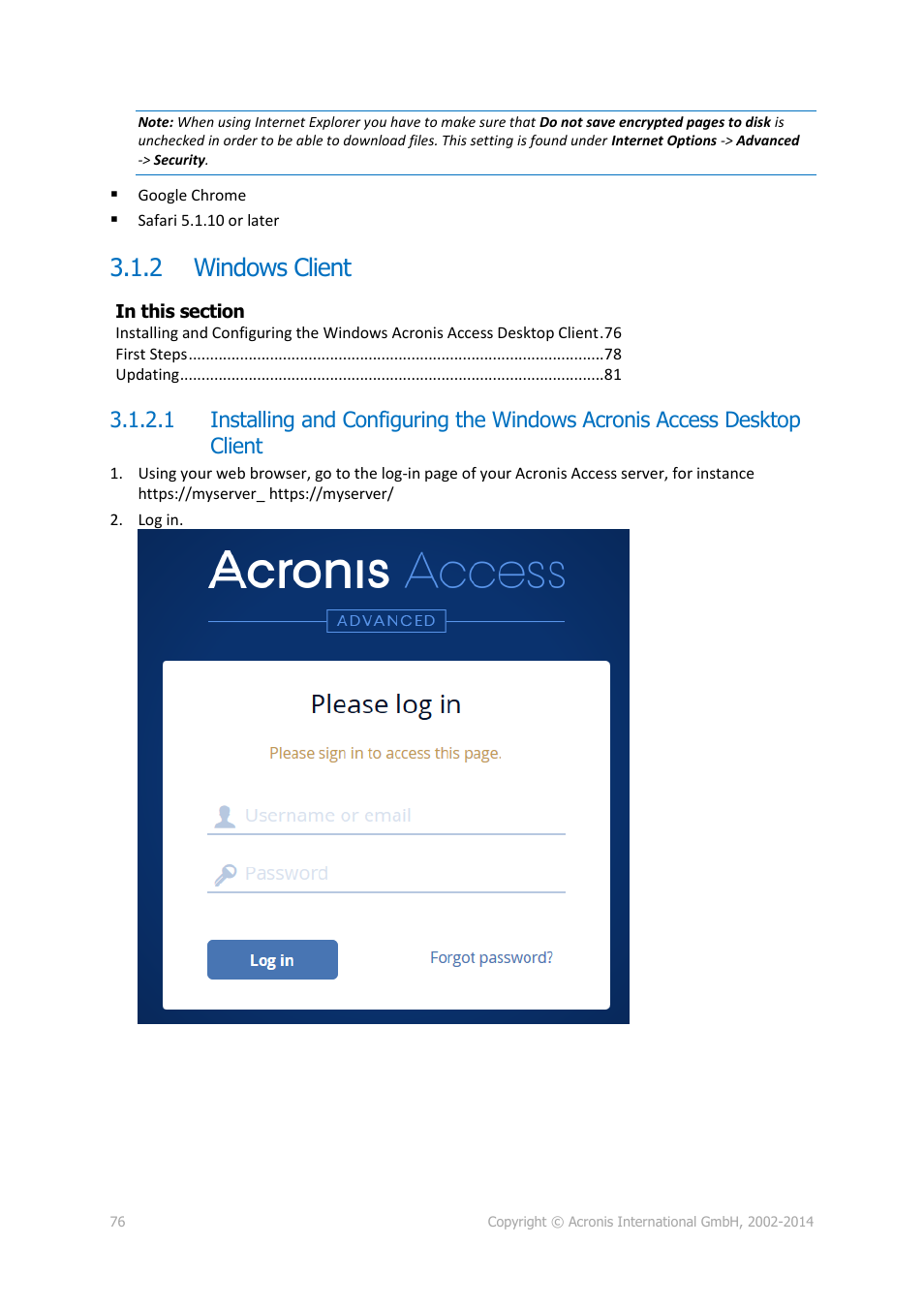2 windows client, Windows client | Acronis Access Advanced - User Guide User Manual | Page 76 / 97
