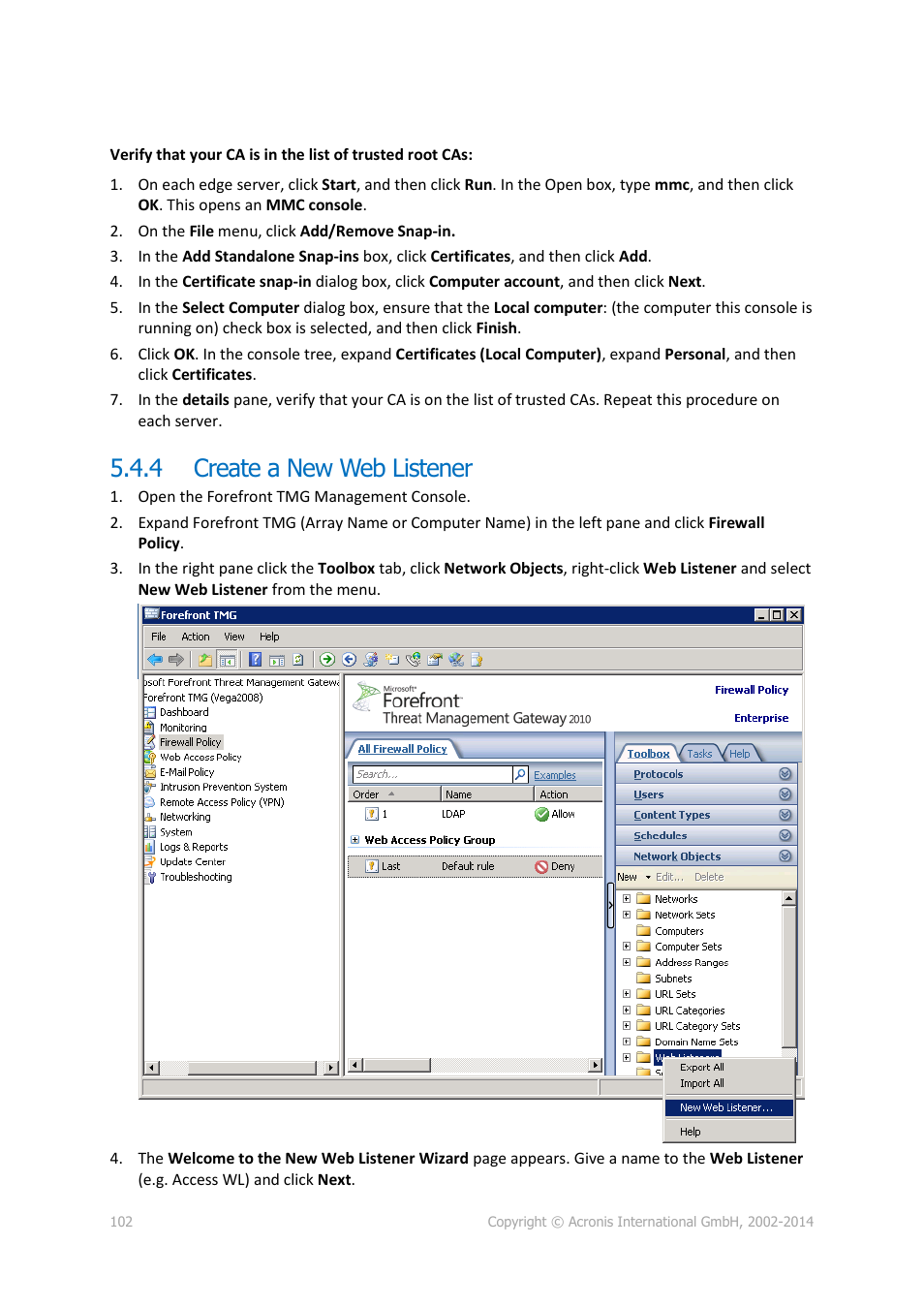4 create a new web listener, Create a new web listener | Acronis Access Advanced - Administrator's Guide User Manual | Page 102 / 259