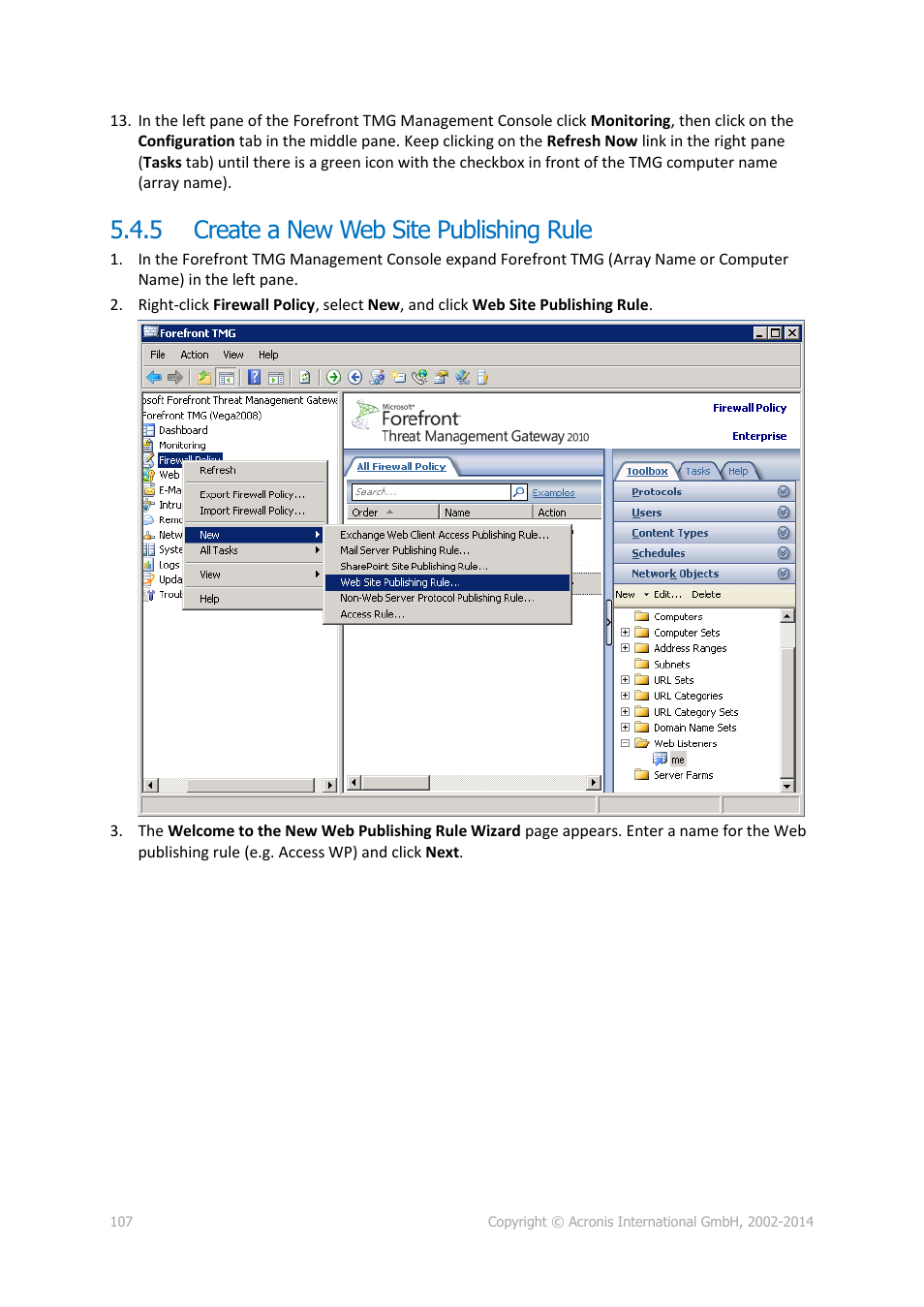 5 create a new web site publishing rule, Create a new web site publishing rule | Acronis Access Advanced - Administrator's Guide User Manual | Page 107 / 259